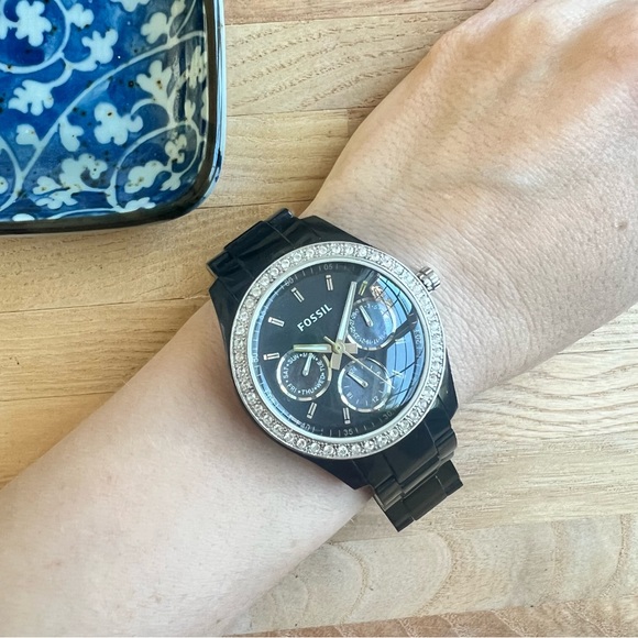 Fossil ladies black and silver tone fashion watch NEW BATTERY main image 7